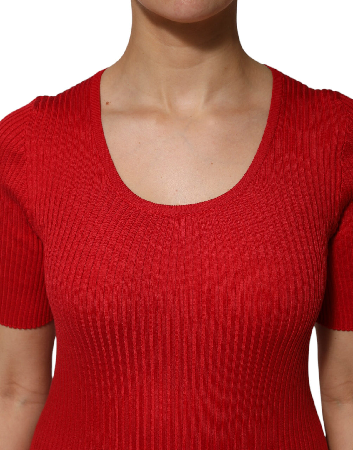 Dolce & Gabbana Red Round Neck Short Sleeve Sweater Top