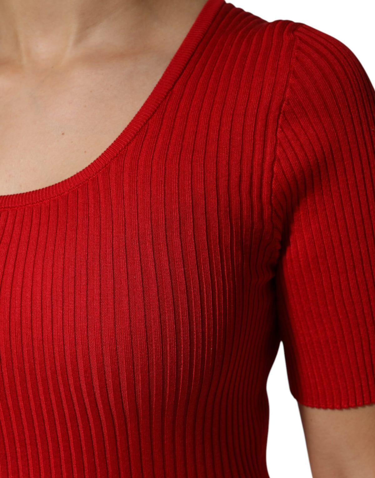 Dolce & Gabbana Red Round Neck Short Sleeve Sweater Top