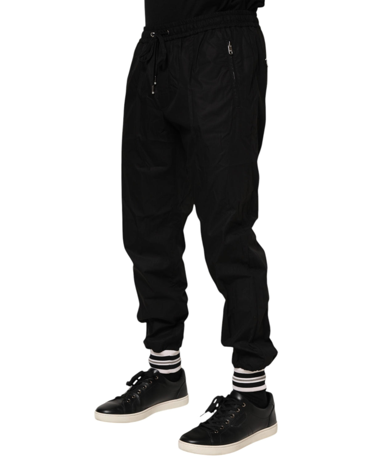 Dolce & Gabbana Black Cotton Logo-Tape Men's Jogger Pants