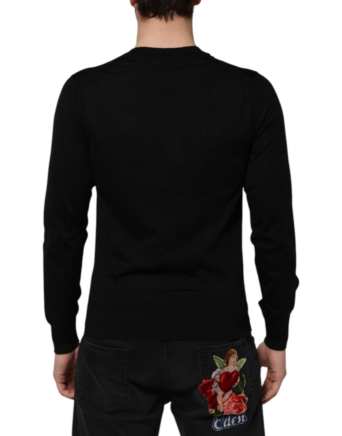 Dolce & Gabbana Dark Grey Sweater with Embroidered Logo