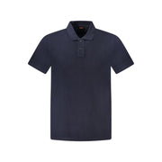 Hugo Boss blaues kurzarm Baumwoll-Poloshirt mit 2 Knöpfen und Logo Druck