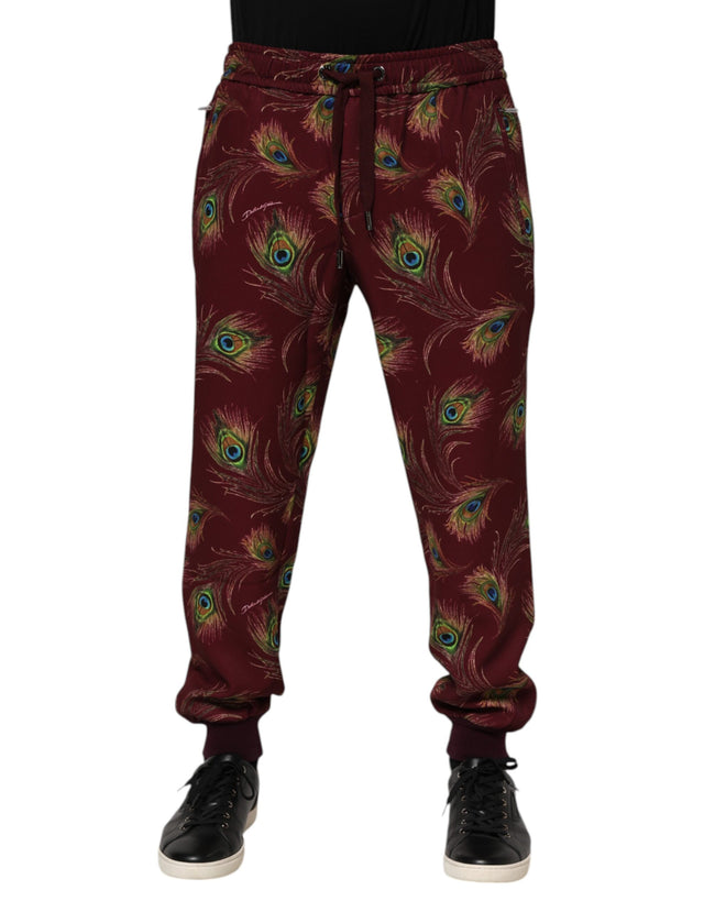 Dolce & Gabbana Burgundy Jogginghose mit Pfauenfeder-Print