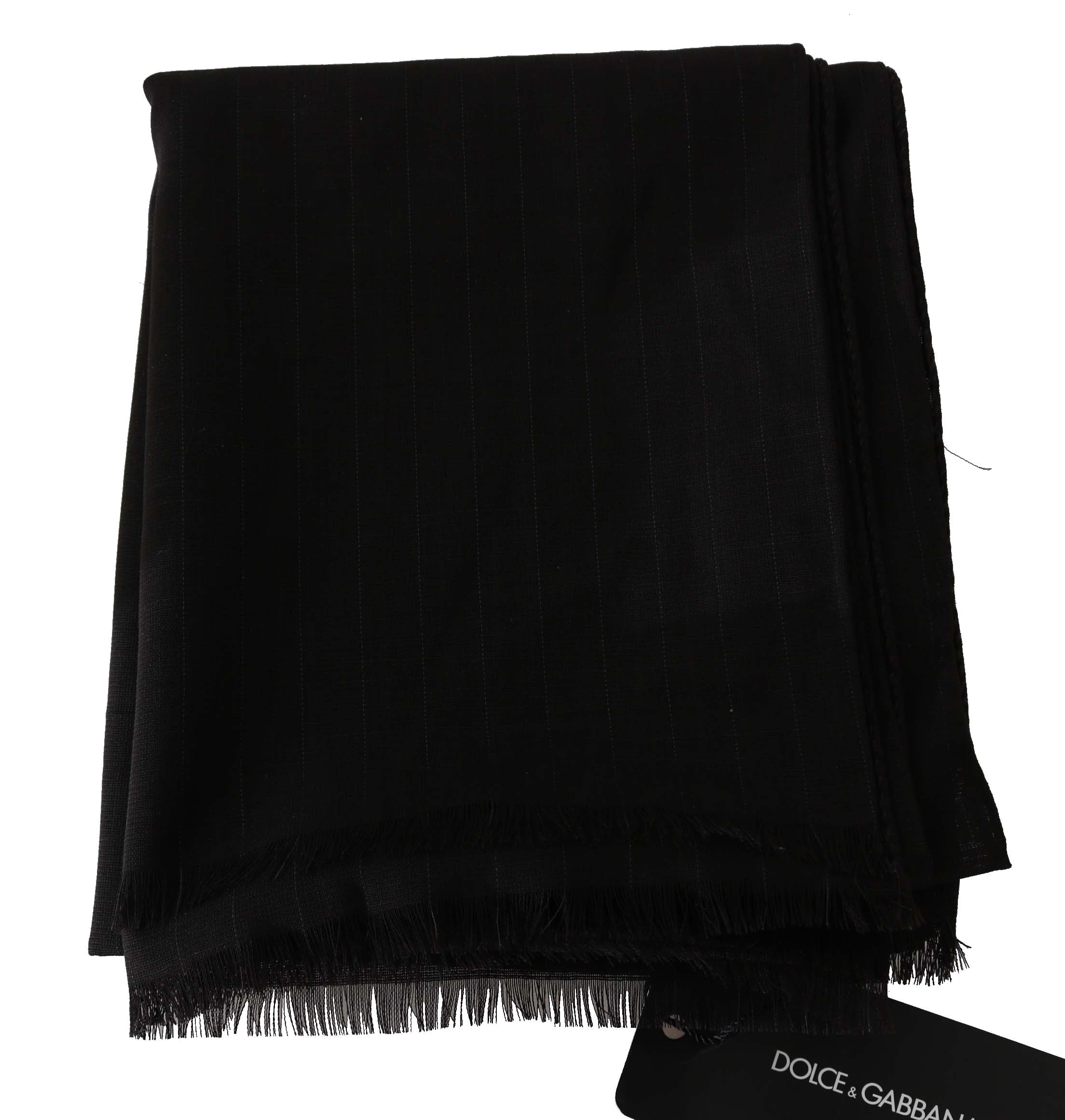 Dolce & Gabbana Dark grey pure wool scarf with striped pattern
