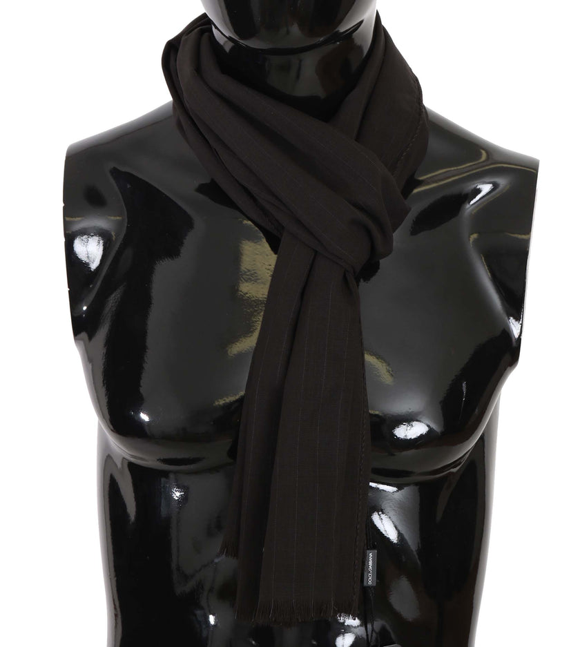 Dolce & Gabbana Dark grey pure wool scarf with striped pattern