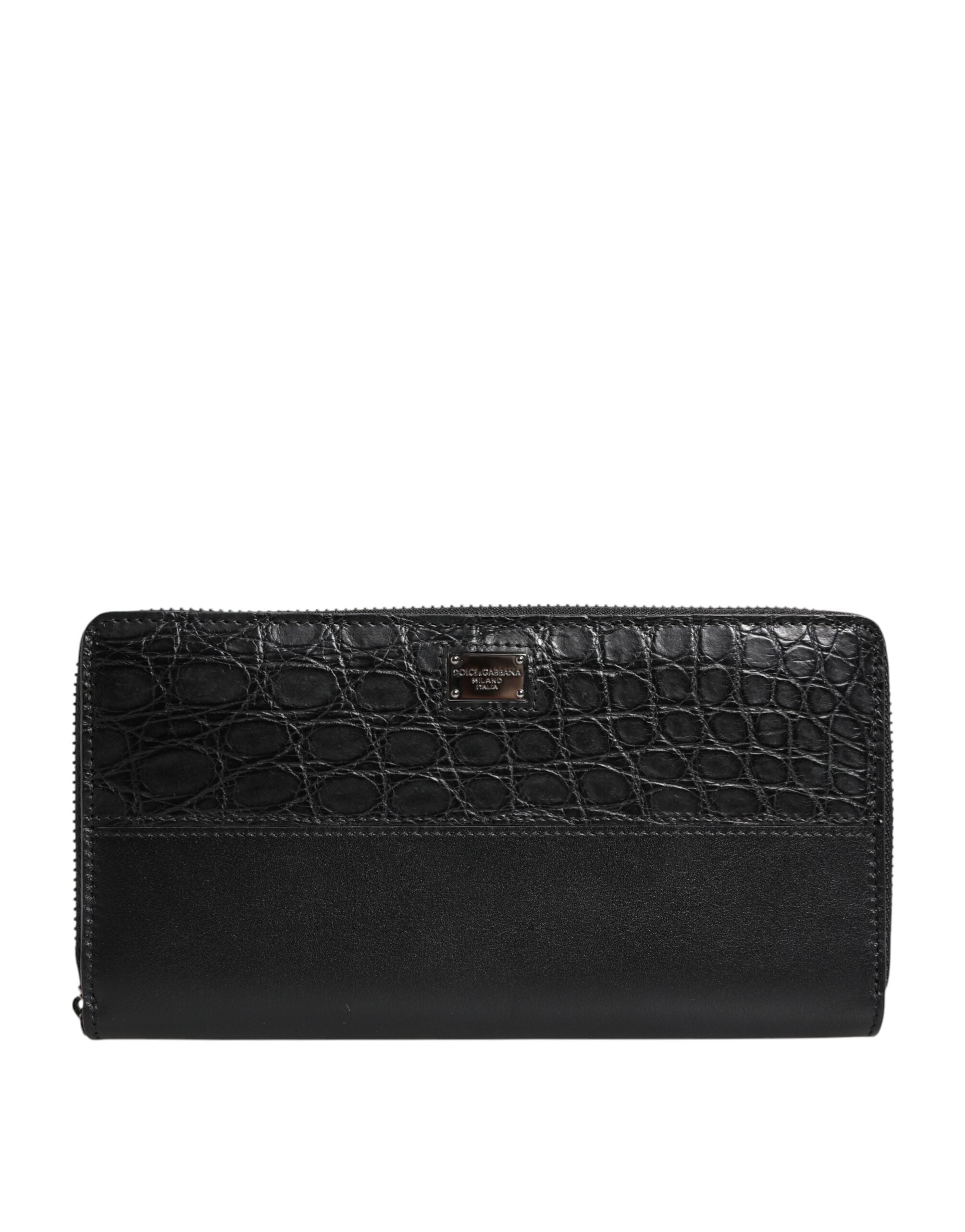 Dolce & Gabbana Schwarzes Leder Logo-Plakette Zip Around Continental Brieftasche