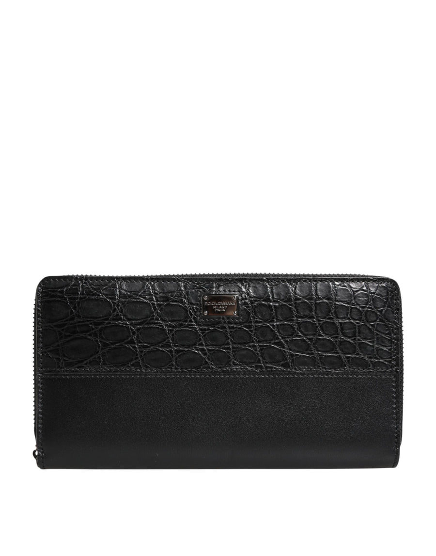Dolce & Gabbana Schwarzes Leder Logo-Plakette Zip Around Continental Brieftasche