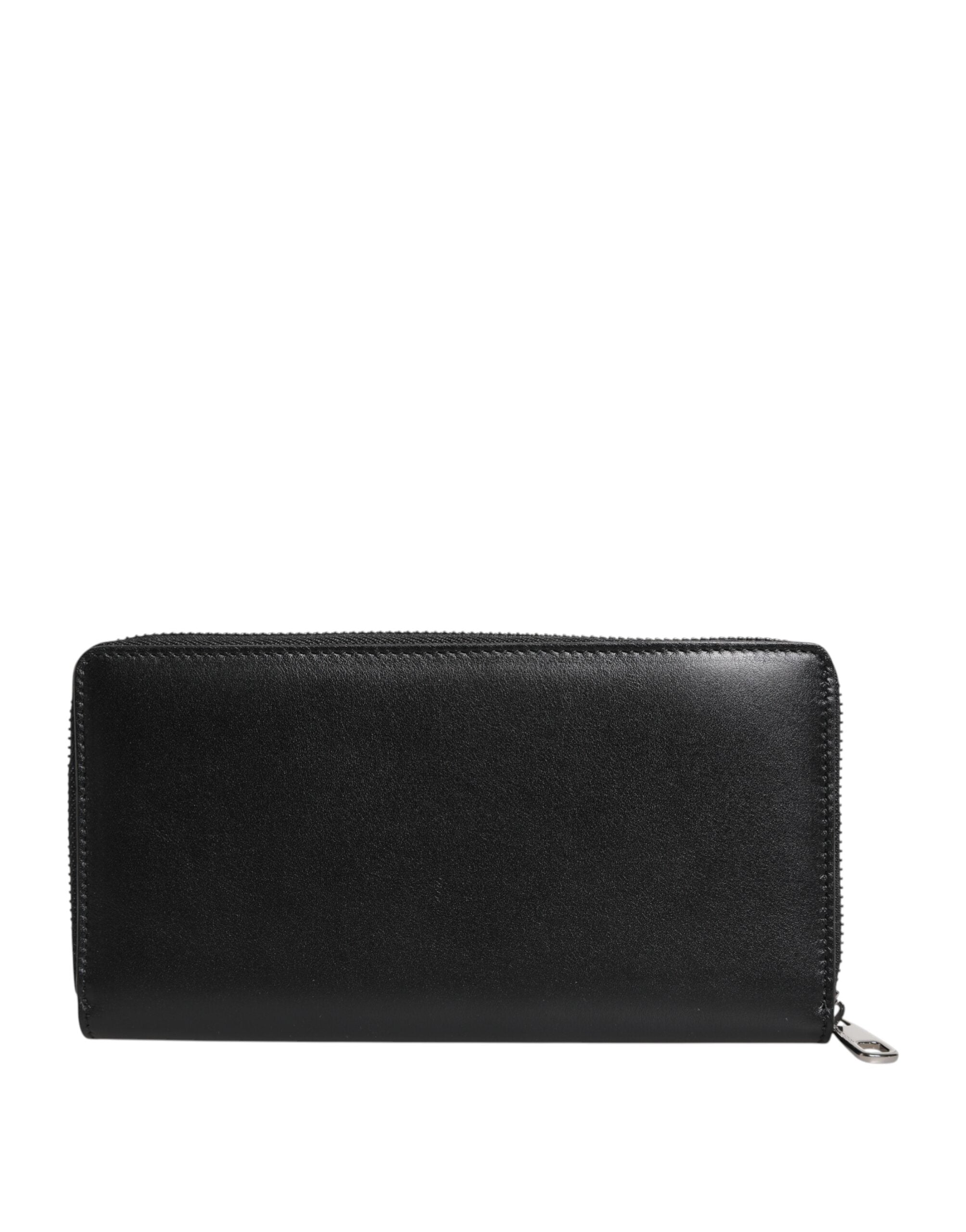 Dolce & Gabbana Schwarzes Leder Logo-Plakette Zip Around Continental Brieftasche