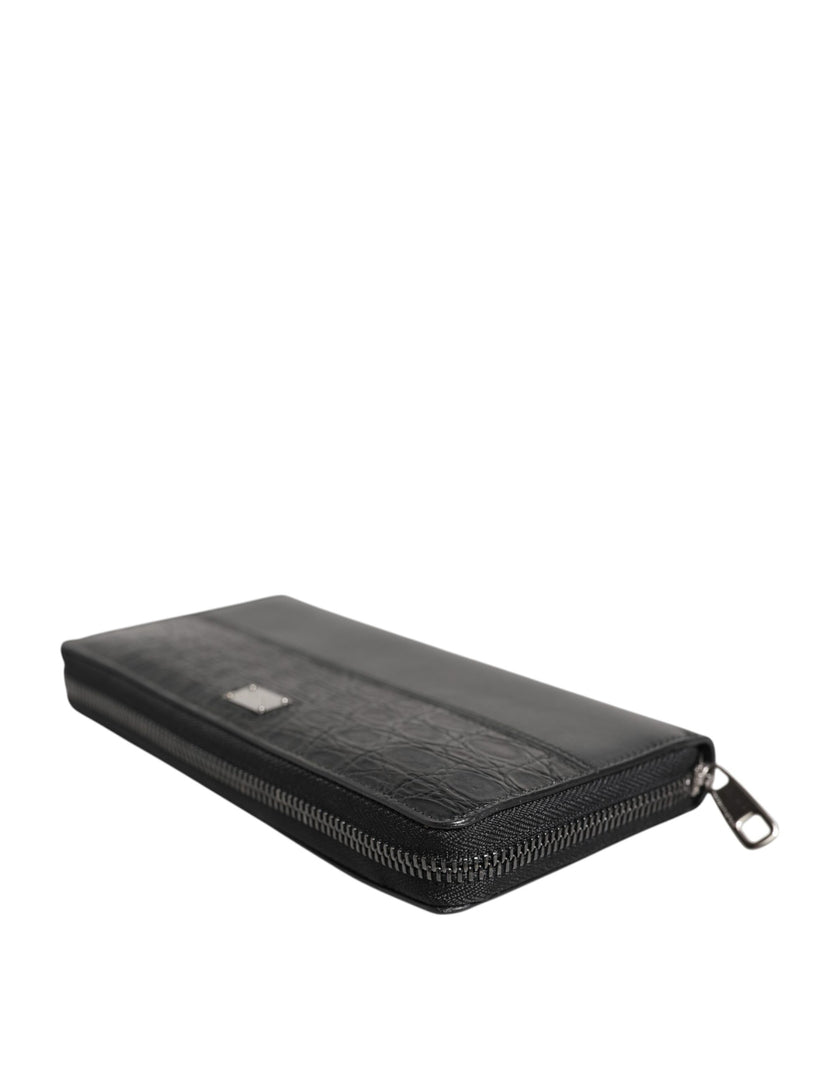 Dolce & Gabbana Schwarzes Leder Logo-Plakette Zip Around Continental Brieftasche