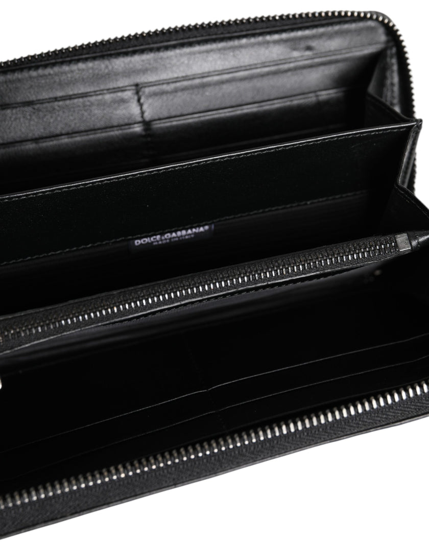 Dolce & Gabbana Schwarzes Leder Logo-Plakette Zip Around Continental Brieftasche