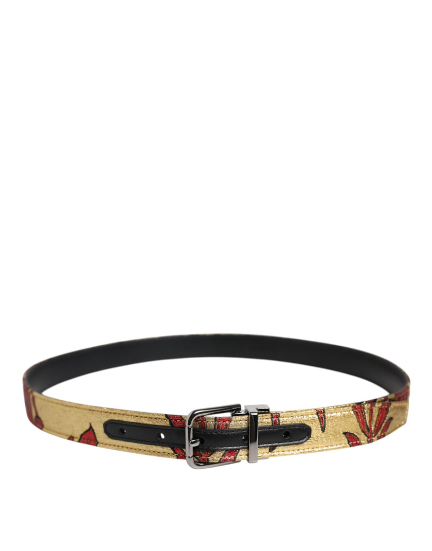 Dolce & Gabbana Gold Floral Jacquard Silber Metallschnalle Gürtel