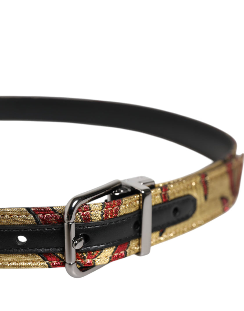 Dolce & Gabbana Gold Floral Jacquard Silber Metallschnalle Gürtel