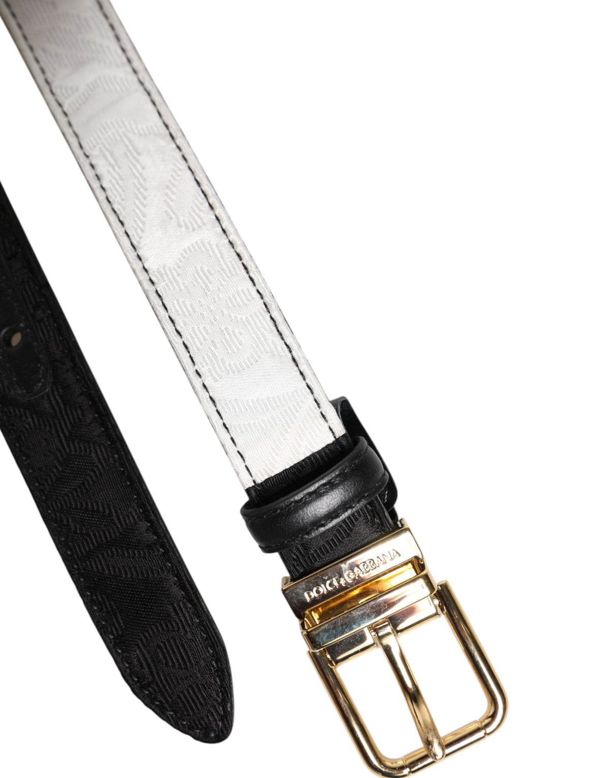Dolce & Gabbana Black White Patchwork Belt with Gold Metal Buckle