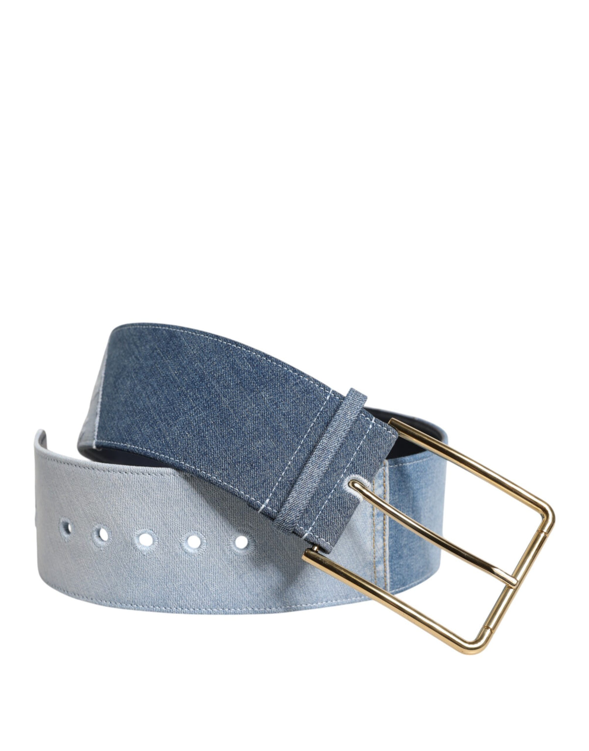 Dolce & Gabbana Bicolor Blue Denim Belt with Gold-Tone Metal Buckle