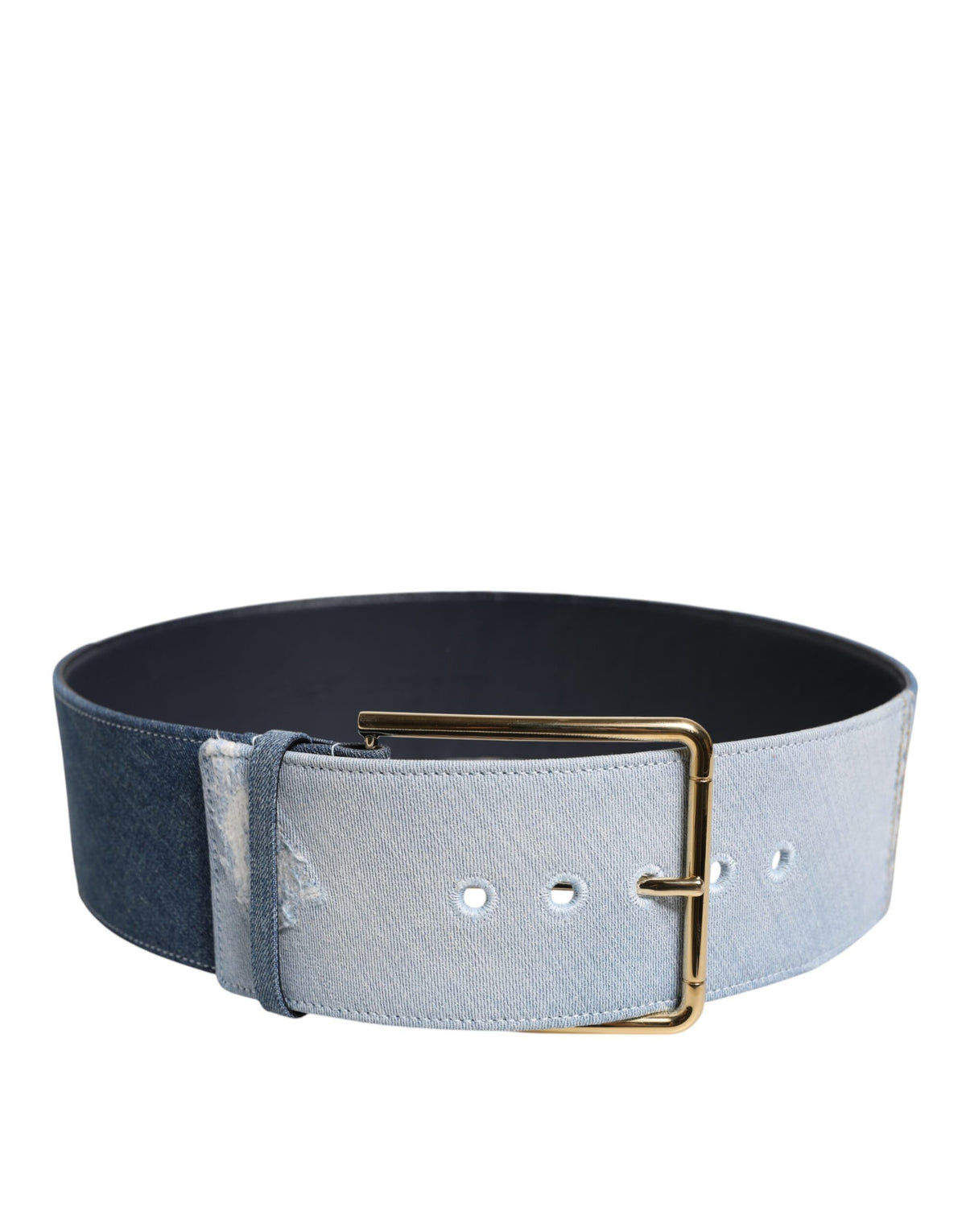 Dolce & Gabbana Bicolor Blue Denim Belt with Gold-Tone Metal Buckle