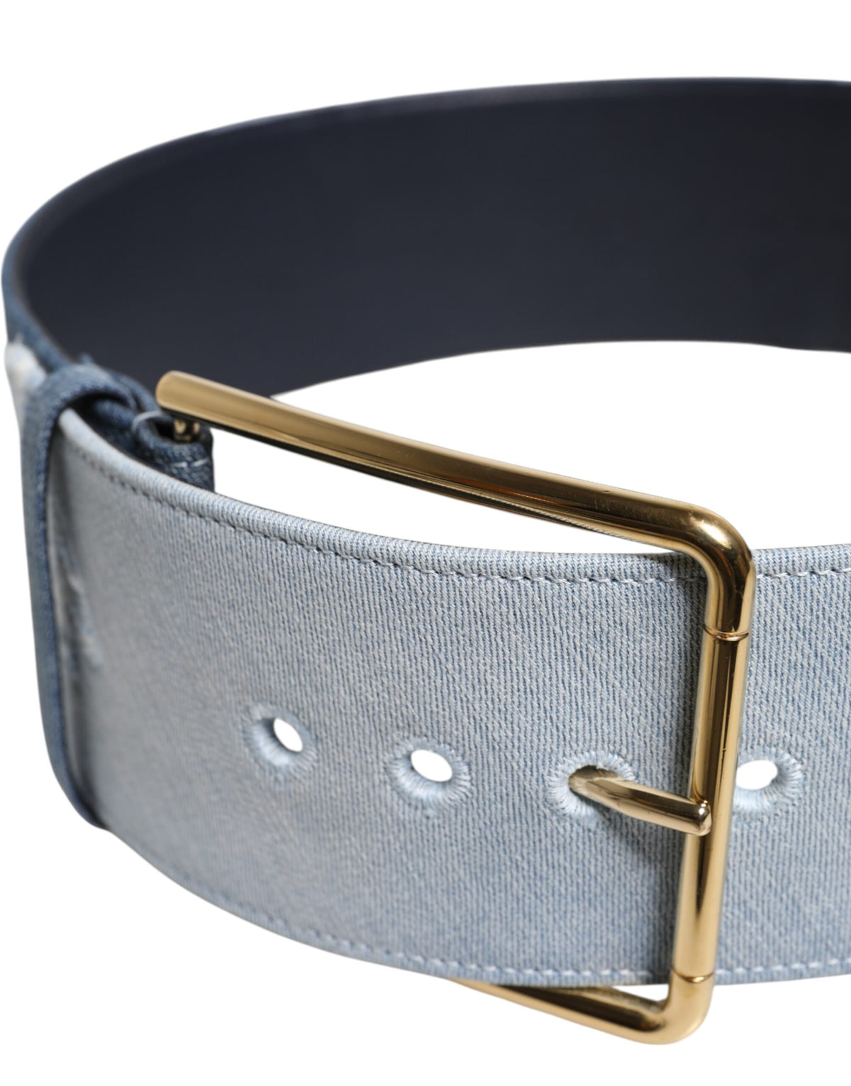 Dolce & Gabbana Bicolor Blue Denim Belt with Gold-Tone Metal Buckle
