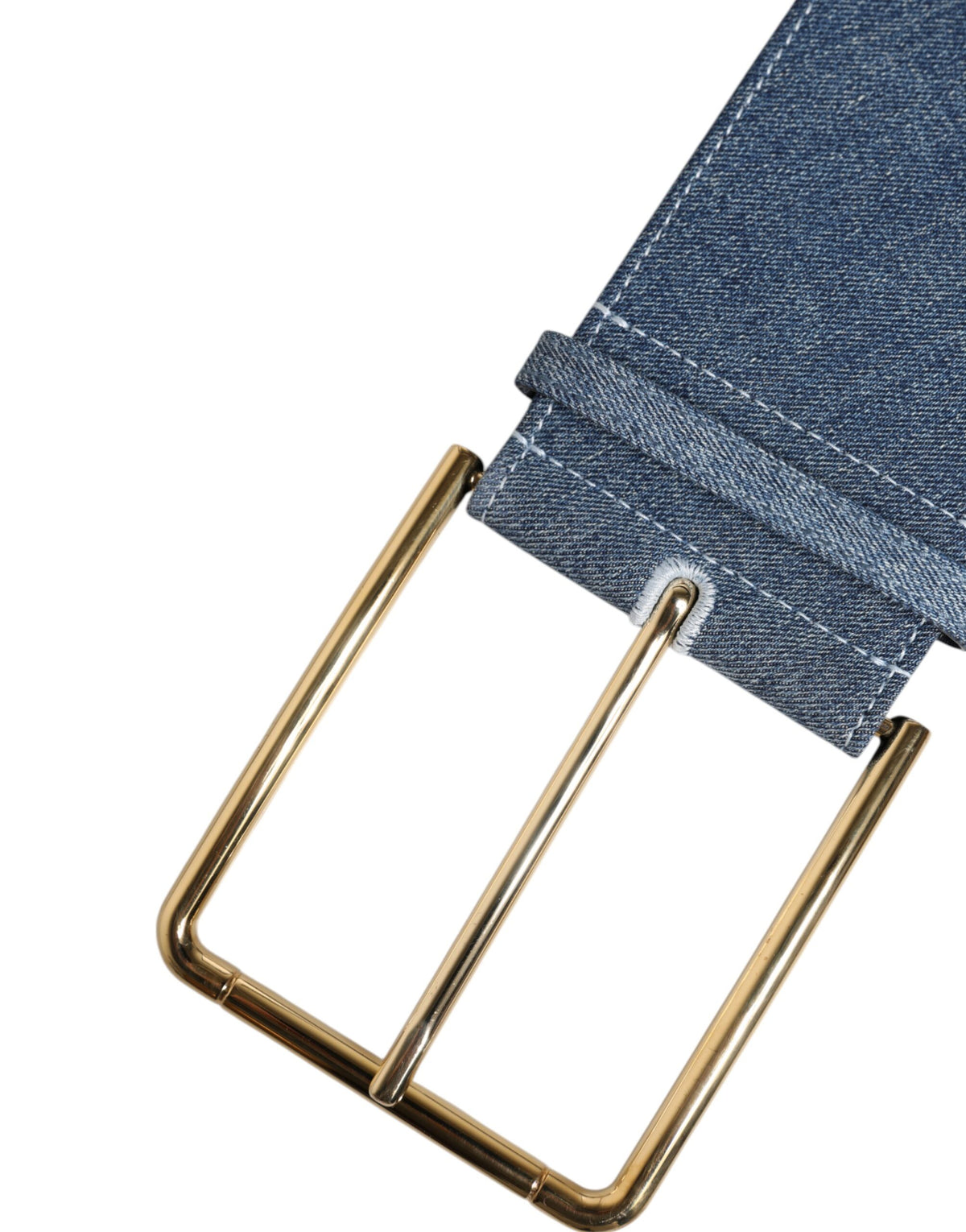 Dolce & Gabbana Bicolor Blue Denim Belt with Gold-Tone Metal Buckle