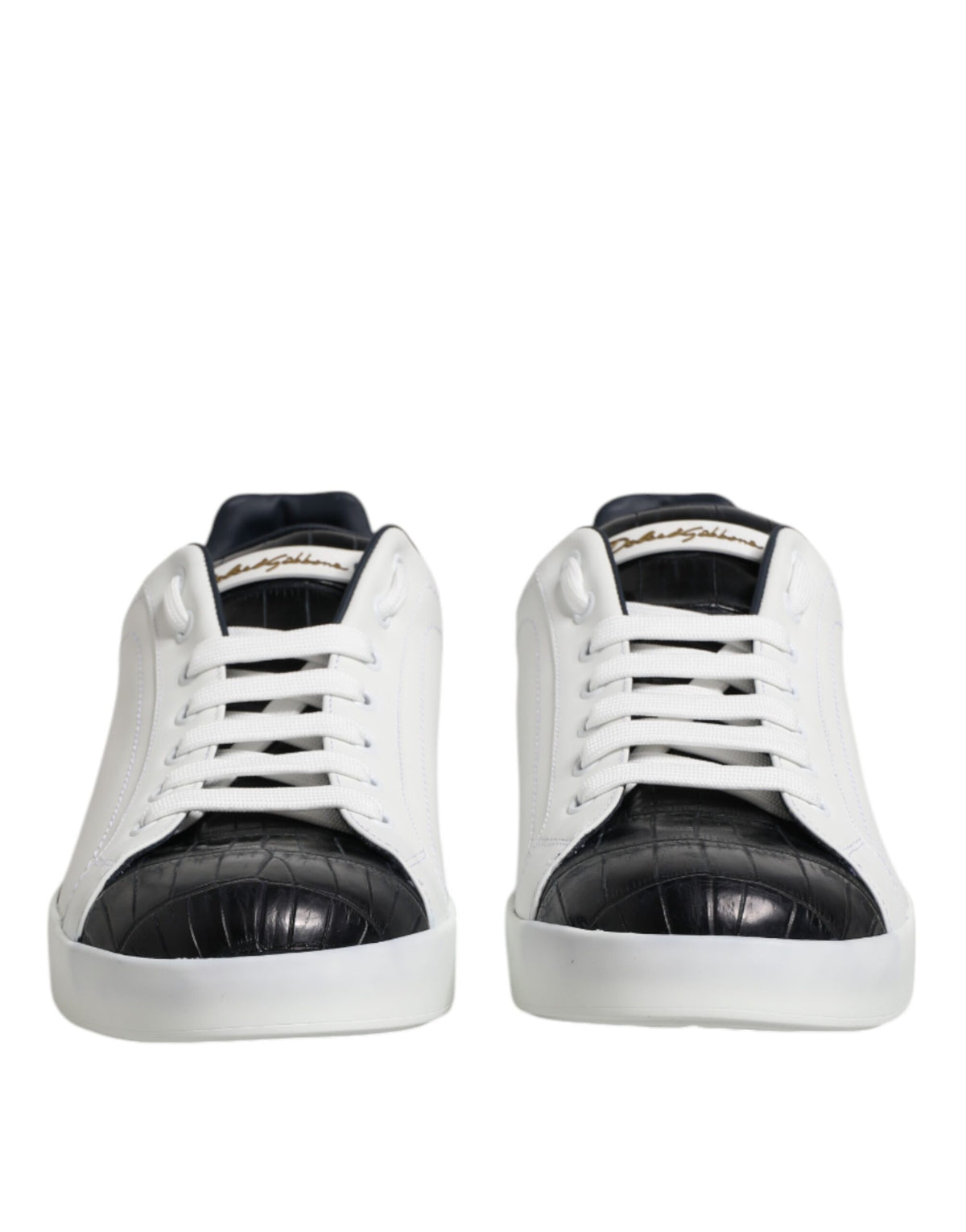 Dolce & Gabbana White Black Leather Portofino Sneakers Shoes
