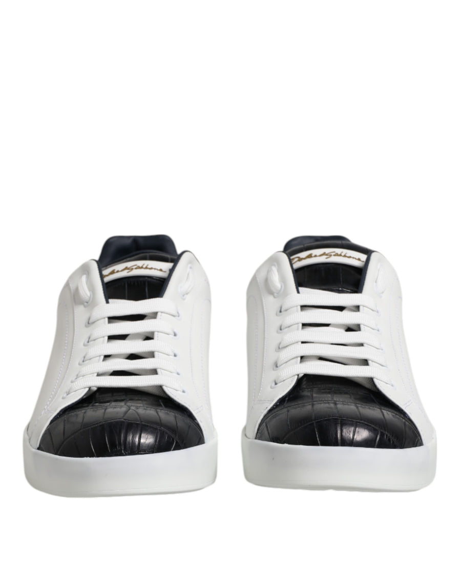 Dolce & Gabbana White Black Leather Portofino Sneakers Shoes