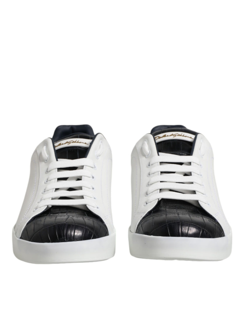 Dolce & Gabbana Weiß Schwarz Leder Portofino Sneaker Schuhe