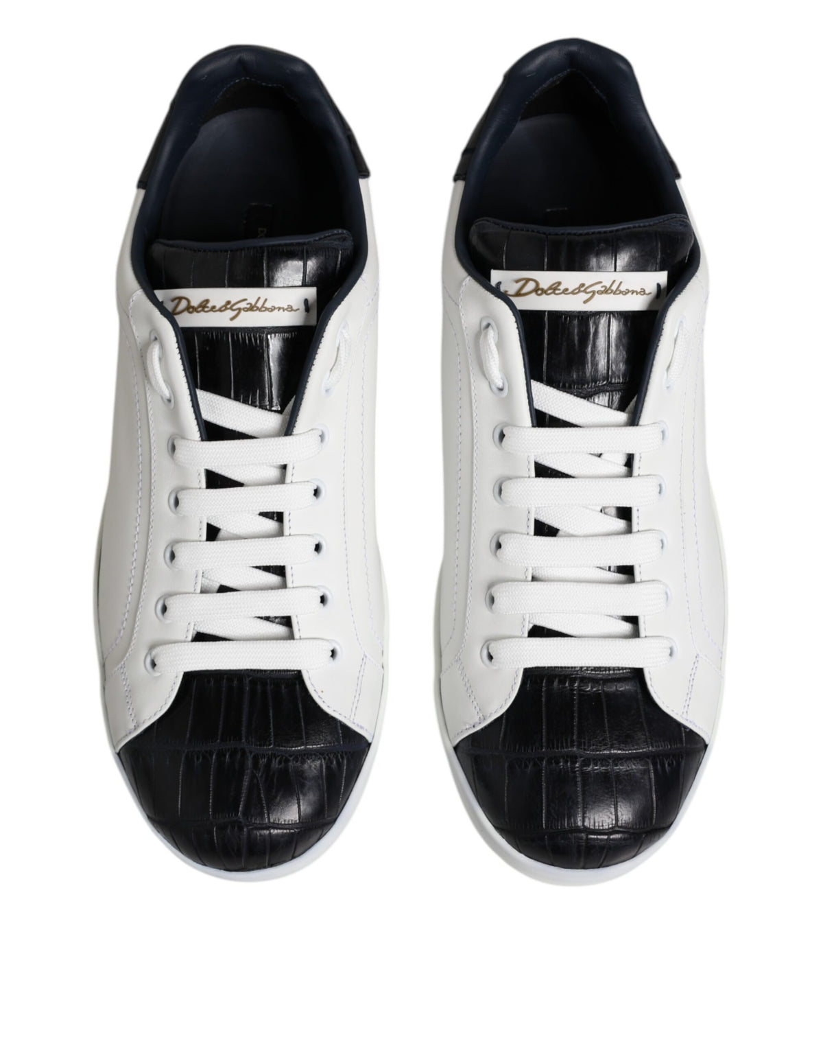 Dolce & Gabbana White Black Leather Portofino Sneakers Shoes