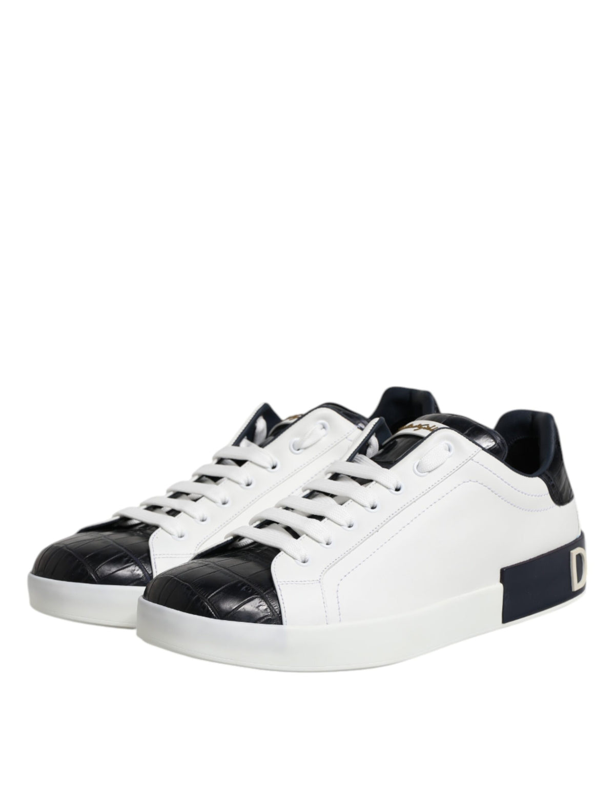 Dolce & Gabbana White Black Leather Portofino Sneakers Shoes