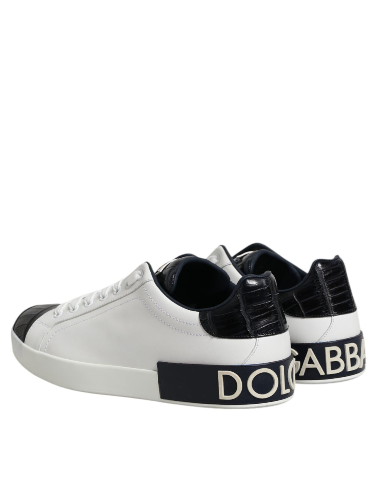 Dolce & Gabbana White Black Leather Portofino Sneakers Shoes