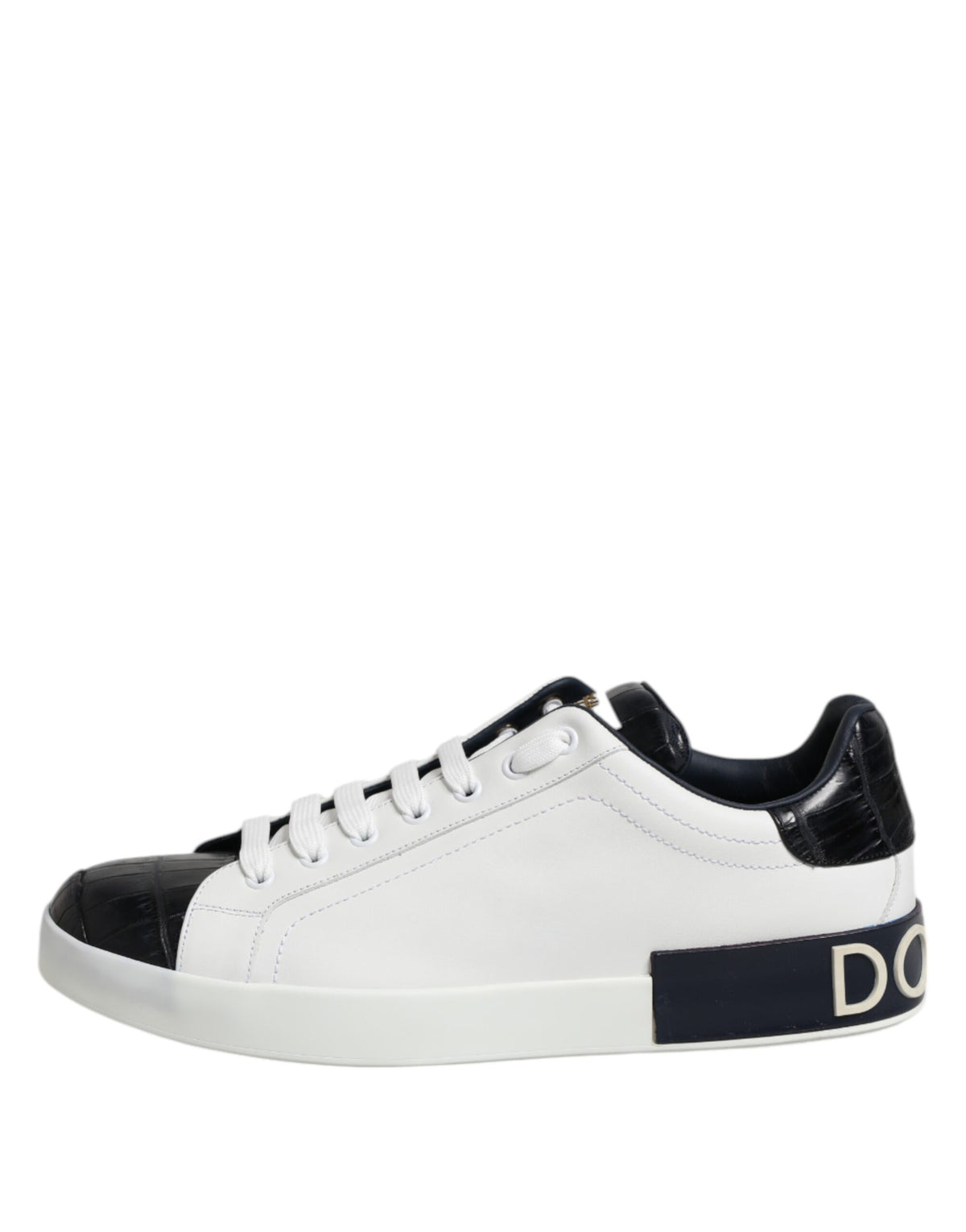 Dolce & Gabbana White Black Leather Portofino Sneakers Shoes