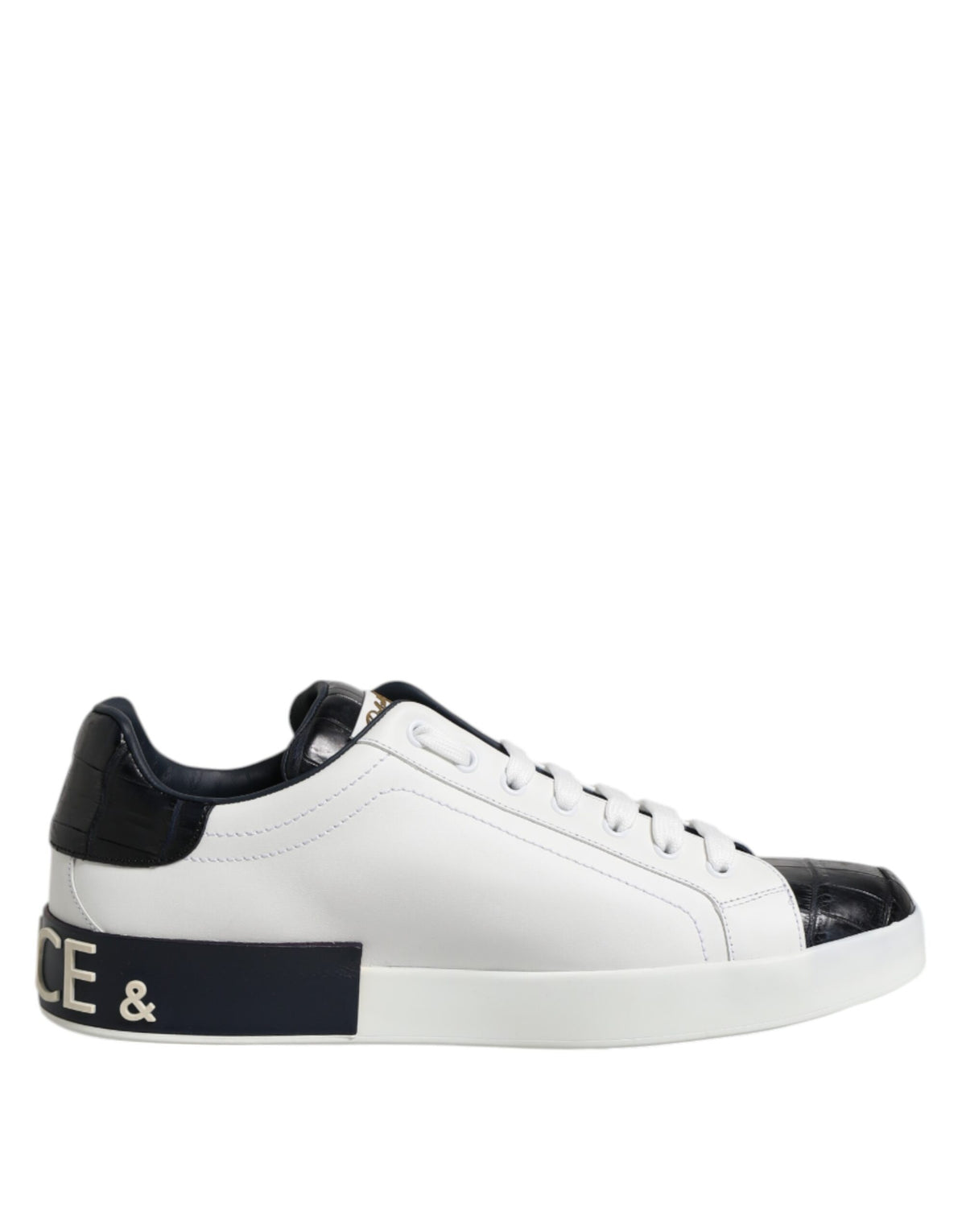 Dolce & Gabbana White Black Leather Portofino Sneakers Shoes