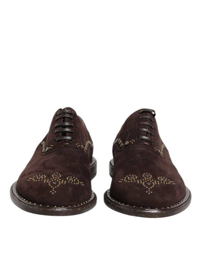 Dolce & Gabbana Braune Samt-Schnürschuhe in Oxford-Optik