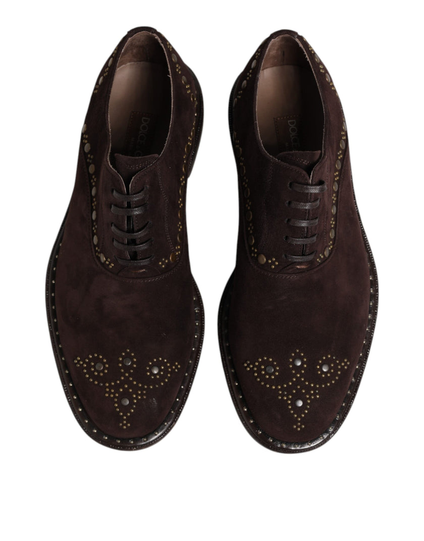Dolce & Gabbana Braune Samt-Schnürschuhe in Oxford-Optik