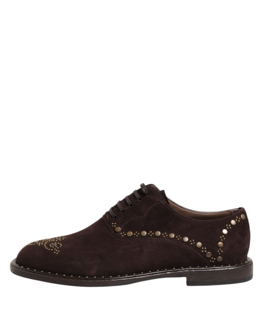 Dolce & Gabbana Braune Samt-Schnürschuhe in Oxford-Optik
