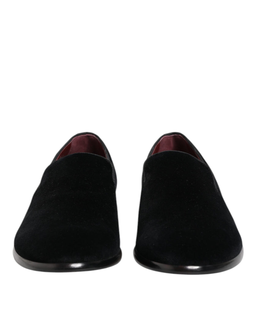 Dolce & Gabbana Schwarzer Samt Loafers Formal Männer Kleid Schuhe