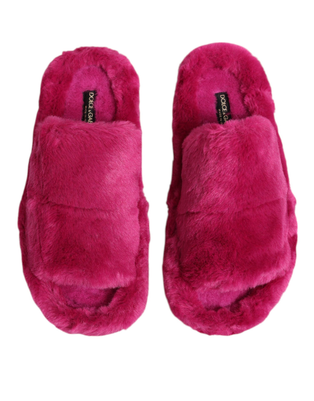 Dolce & Gabbana Pink Acrylic Faux Fur Men's Flat Sandals Shoes