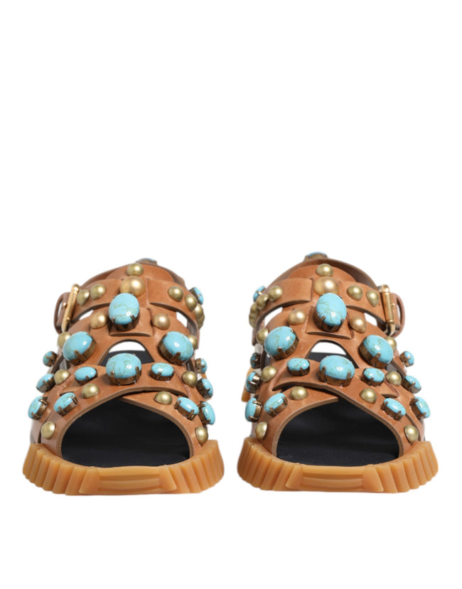 Dolce & Gabbana Braunes Leder Nietenschuhe Sandalen Schuhe