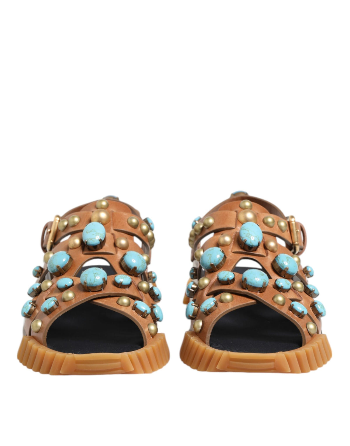 Dolce & Gabbana Brown Leather Studded Shoes Sandals