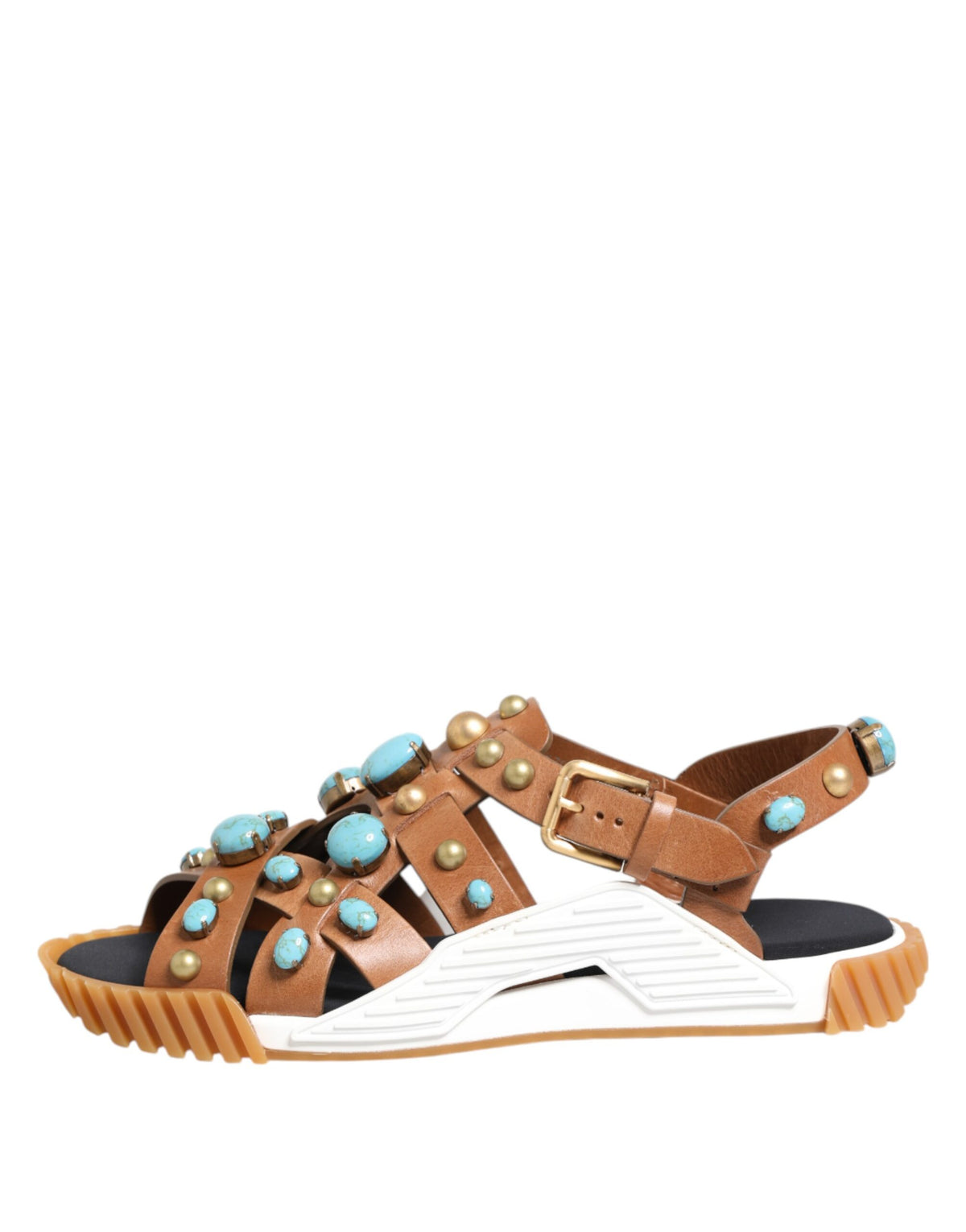 Dolce & Gabbana Brown Leather Studded Shoes Sandals
