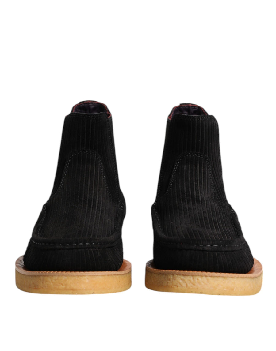 Dolce & Gabbana Black Calf Suede Slip-On Ankle Boots Shoes