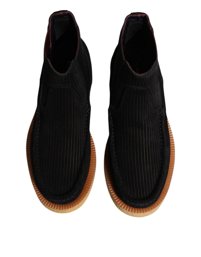 Dolce & Gabbana Schwarz Kalb Wildleder Slip On Stiefeletten Schuhe