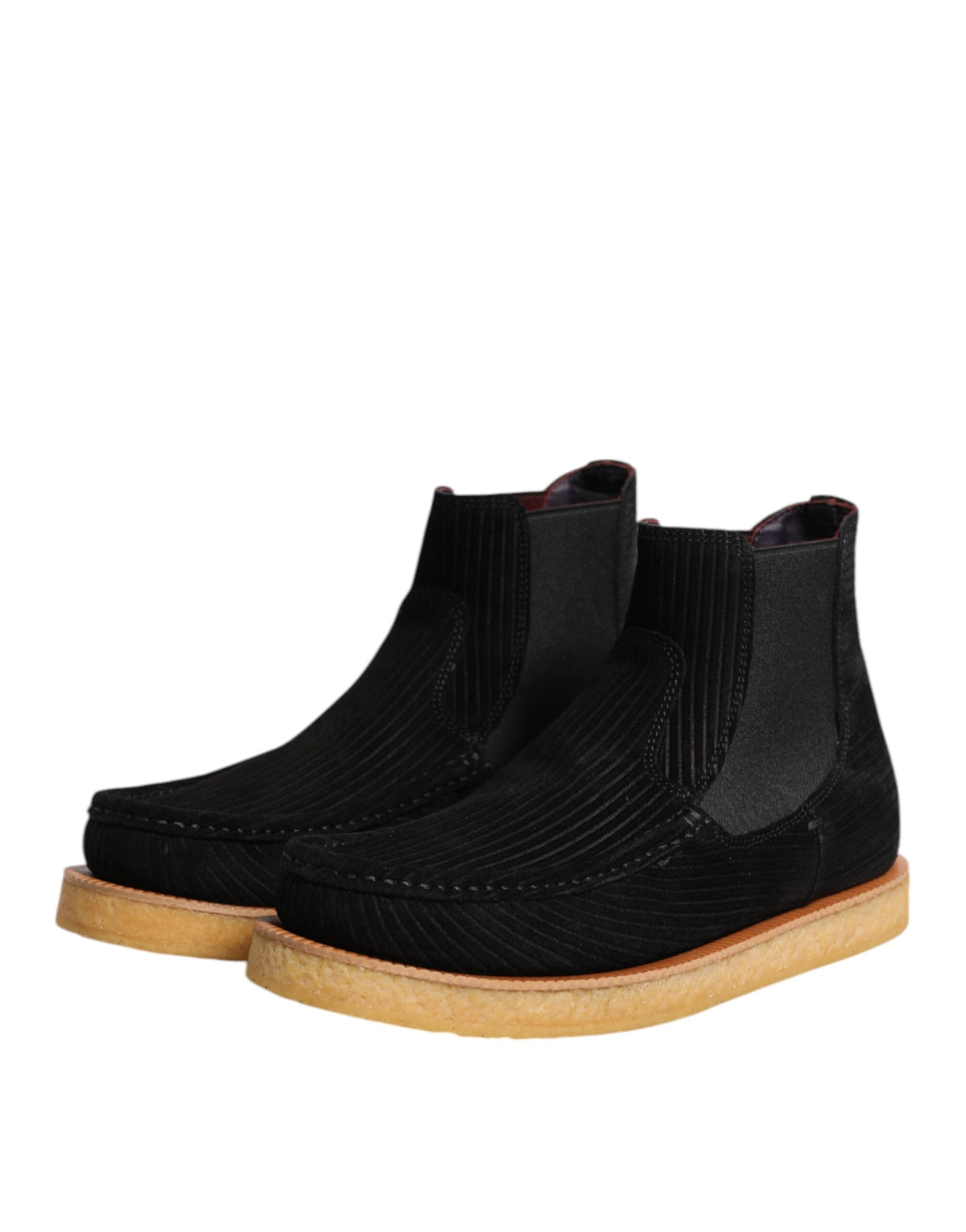 Dolce & Gabbana Black Calf Suede Slip-On Ankle Boots Shoes
