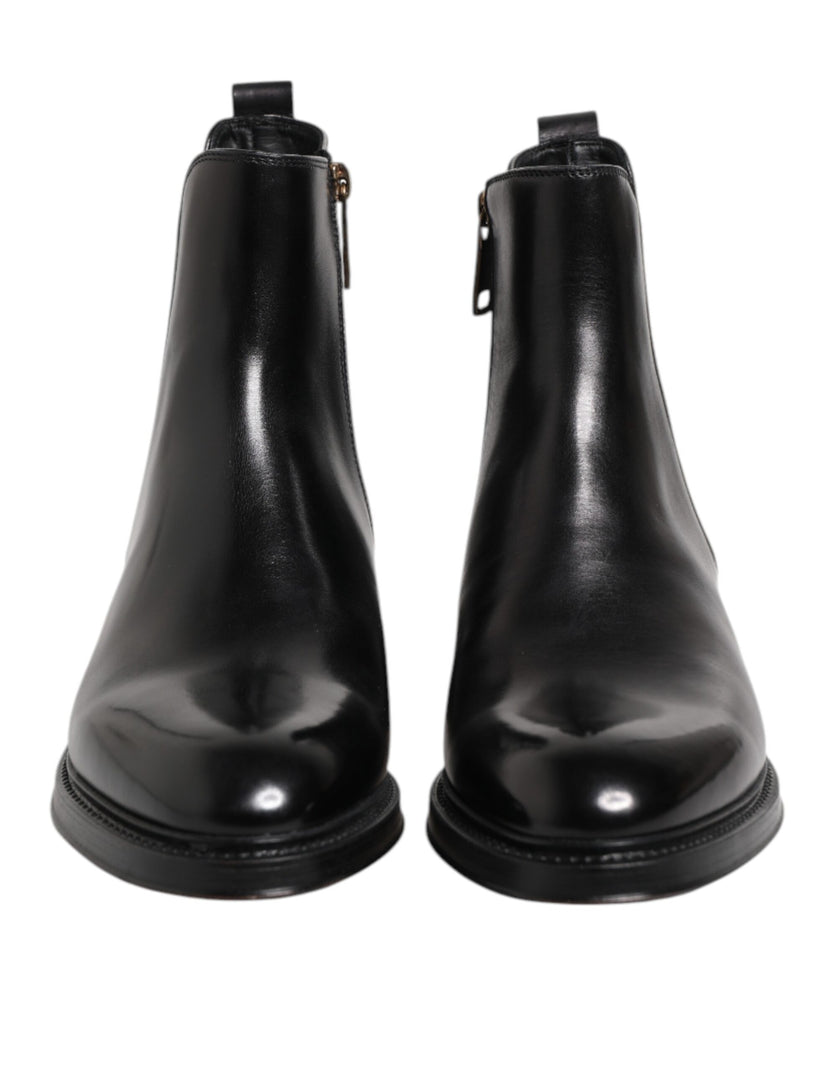 Dolce & Gabbana Schwarze Chelsea-Stiefel aus Leder, wadenhoch