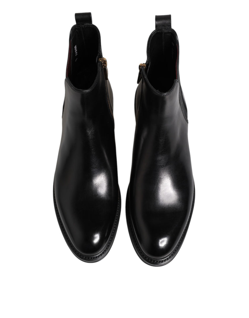 Dolce & Gabbana Schwarze Chelsea-Stiefel aus Leder, wadenhoch