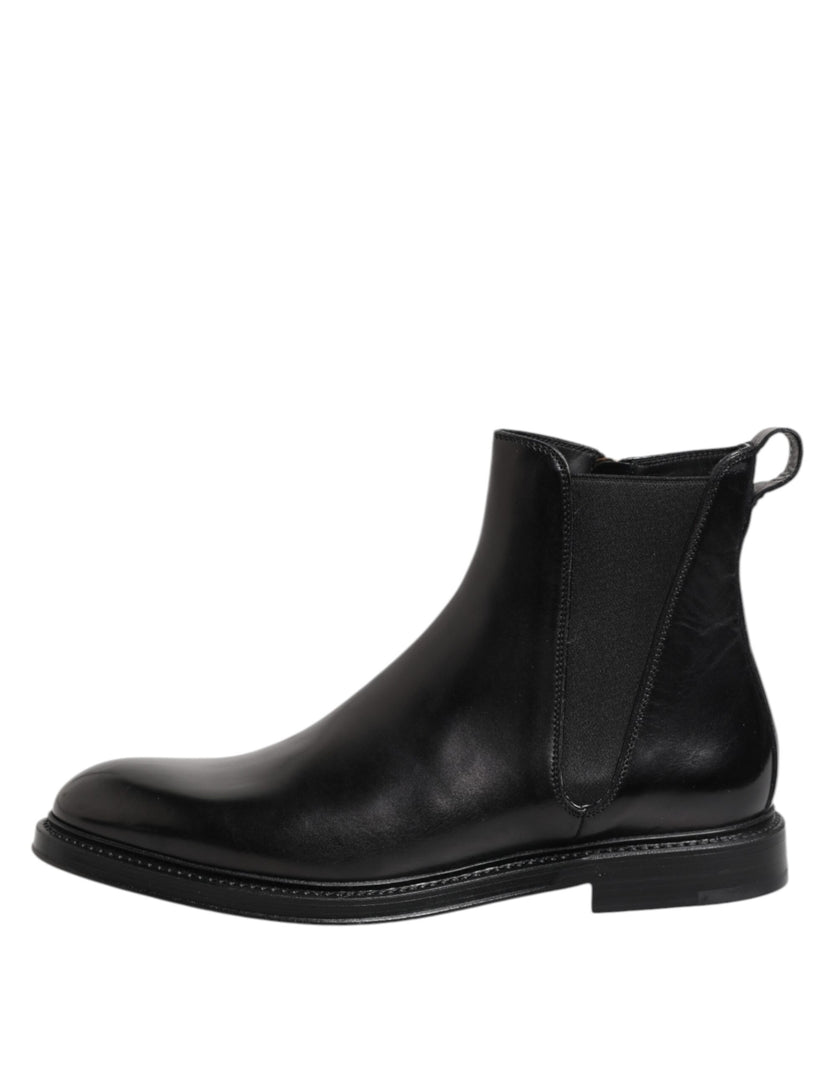 Dolce & Gabbana Schwarze Chelsea-Stiefel aus Leder, wadenhoch