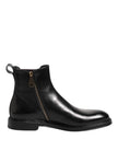 Dolce & Gabbana Schwarze Chelsea-Stiefel aus Leder, wadenhoch