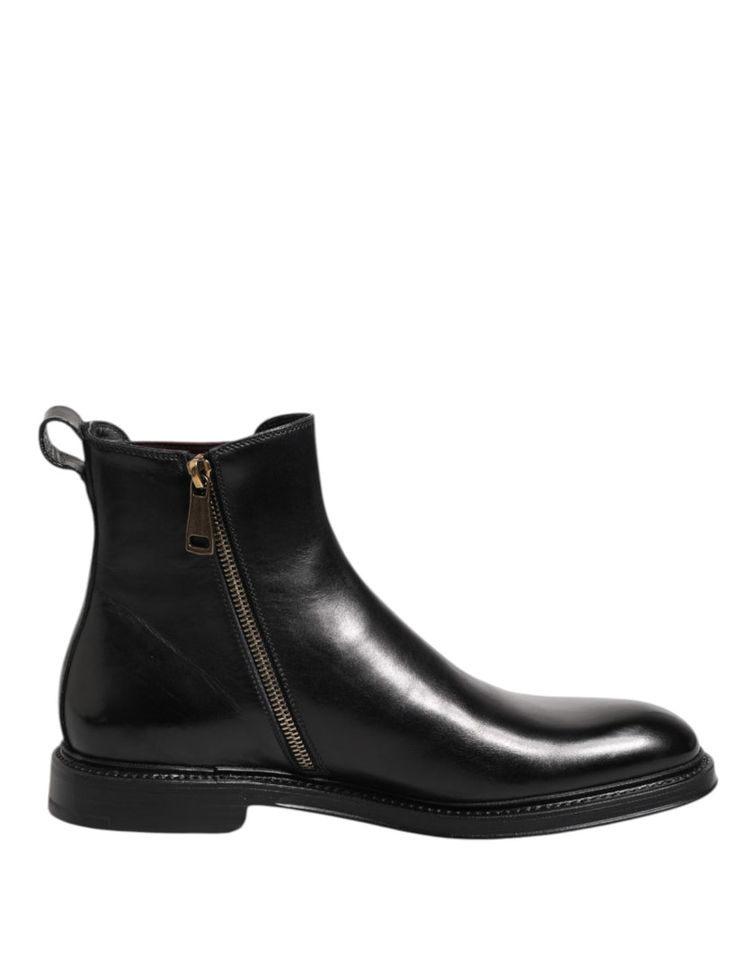 Dolce & Gabbana Schwarz Chelsea Leder Mid Calf Stiefel Schuhe