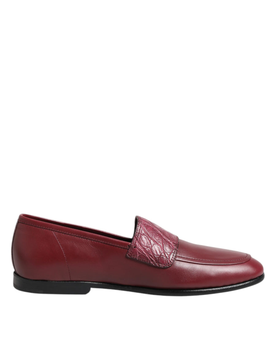 Dolce & Gabbana Burgundy Leather Formal Slip-On Shoes