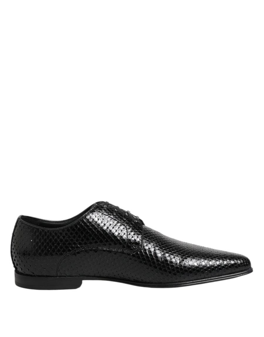 Dolce & Gabbana Black Exotic Leather Derby Lace-Up Shoes