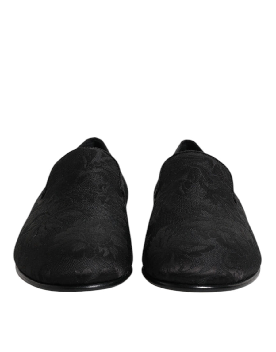 Dolce & Gabbana Black Floral Brocade Loafers Men's Dress Shoes