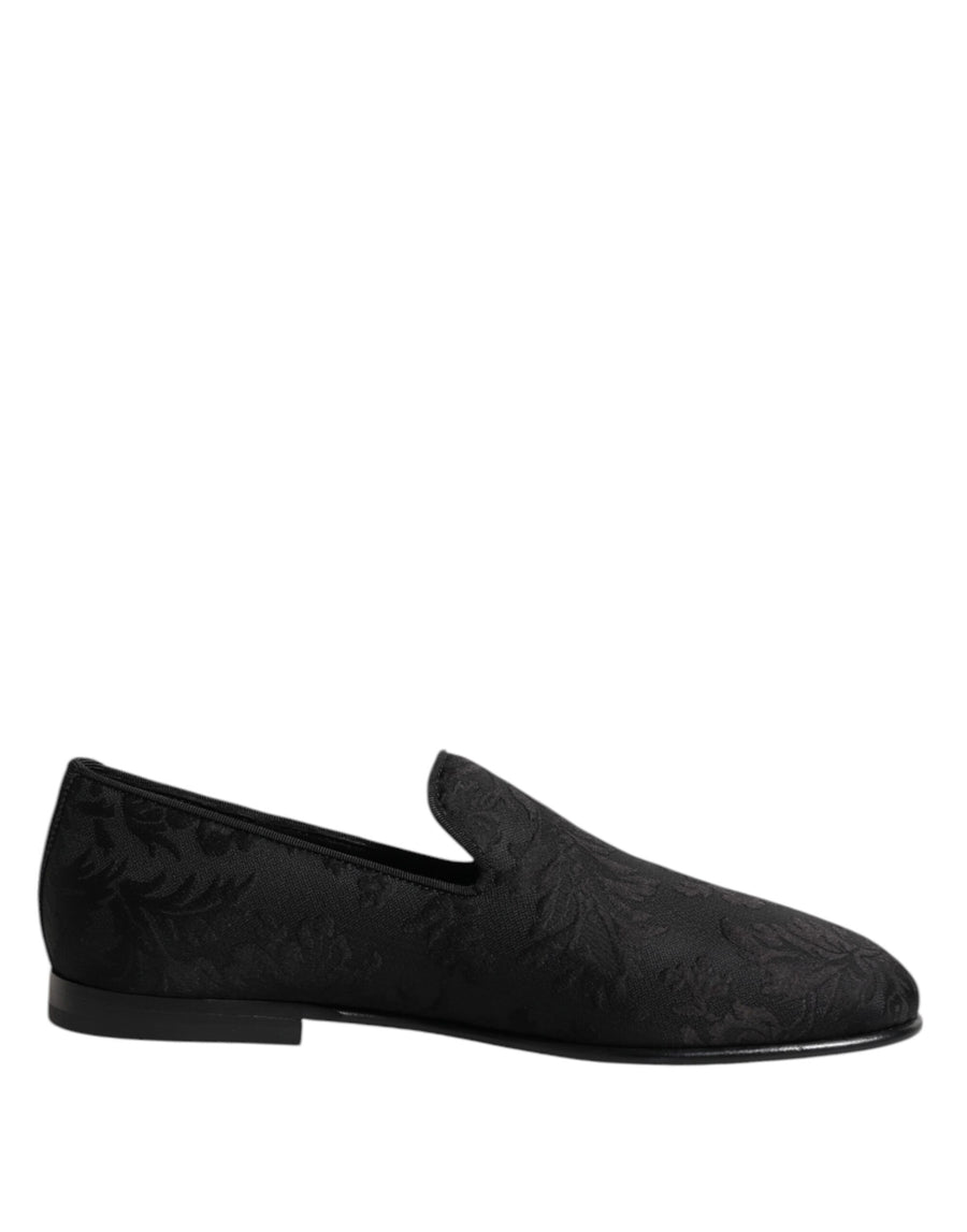Dolce & Gabbana Black Floral Brocade Loafers Men's Dress Shoes