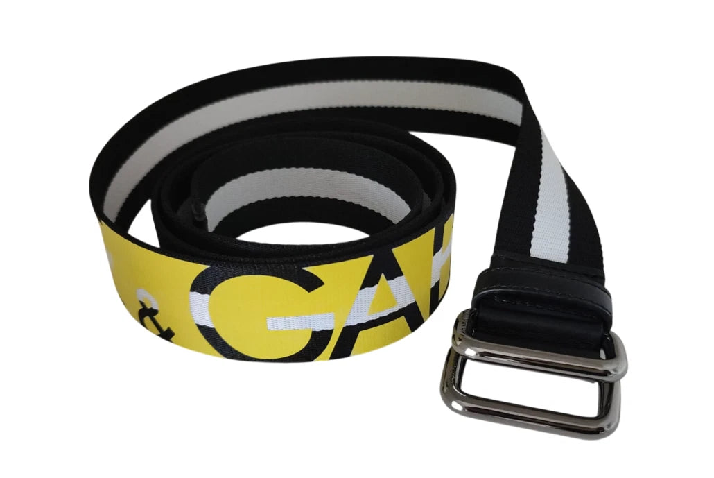 Dolce & Gabbana belt with striped metal buckle and black and yellow logo