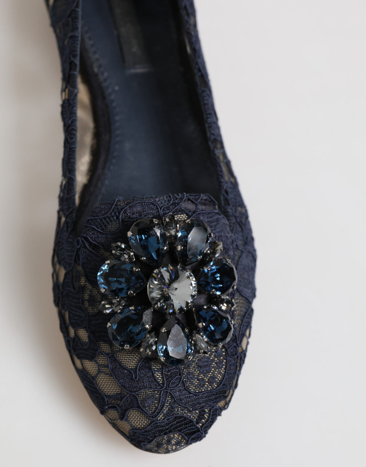 Dolce & Gabbana Blau Taormina Spitze Kristalle Flats Schuhe